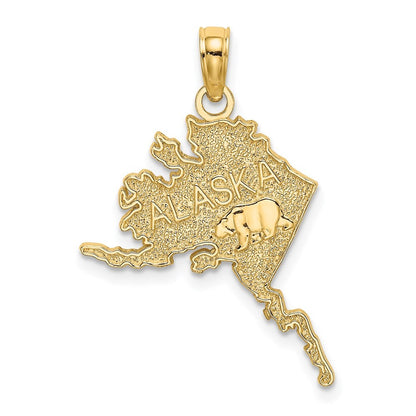 14k Yellow Gold Polished/Textured ALASKA Map Charm