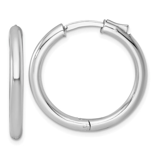 Sterling Silver Polished 3x28mm with Safety Lock Round Hinged Hoop Earrings