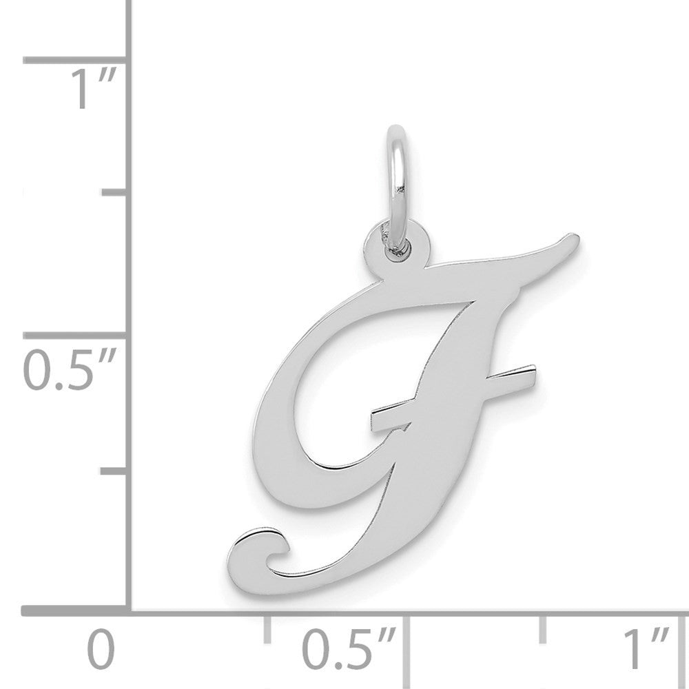 14k White Gold Medium Fancy Script Letter F Initial Charm Pendant