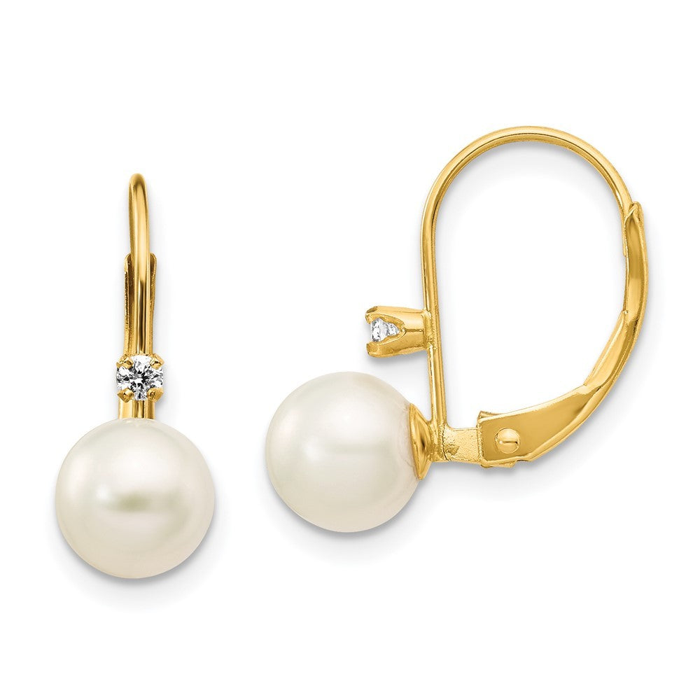 14k Yellow Gold 6-7mm Freshwater Cultured Pearl & .06 Carat Diamond Earrings