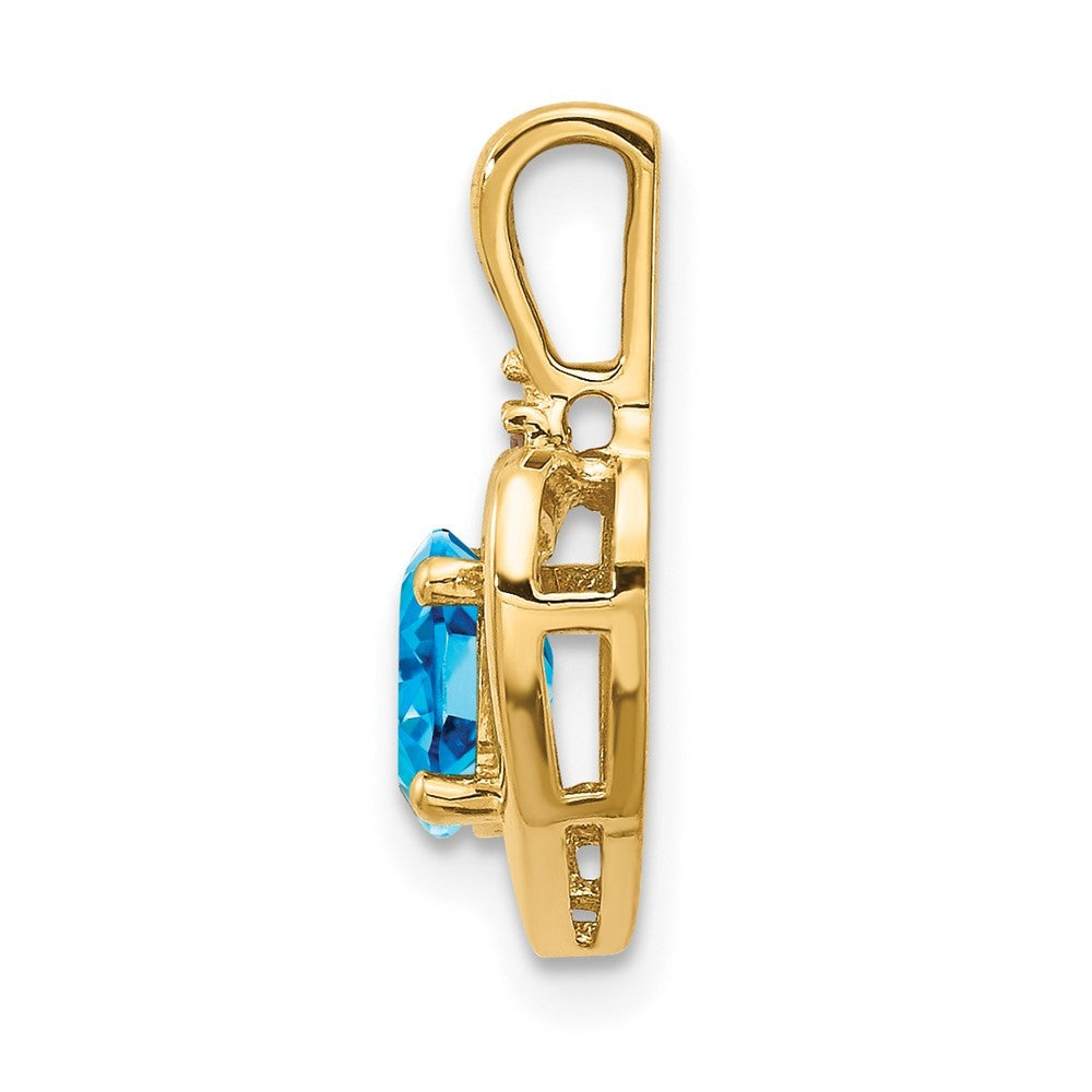 14k Yellow Gold Blue Topaz and Diamond Heart Pendant