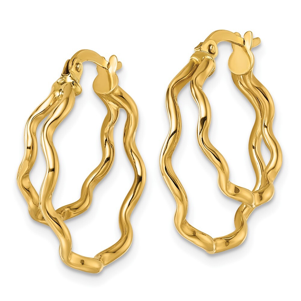 14k Yellow Gold Polished Wavy Double Circle Hoop Earrings Gift for Women