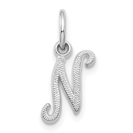 14k White Gold Casted Script Letter N Initial Charm Pendant for Women