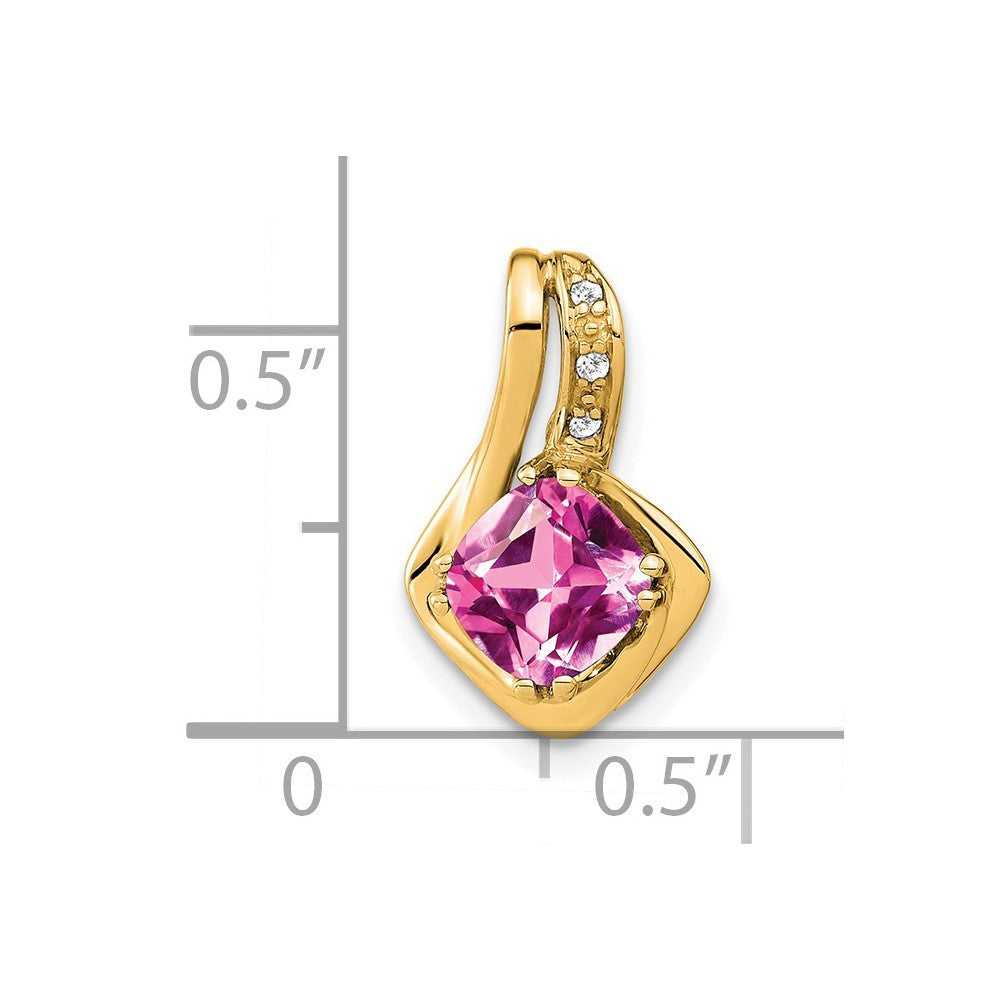 14k Yellow Gold Created Pink Sapphire and Diamond Pendant