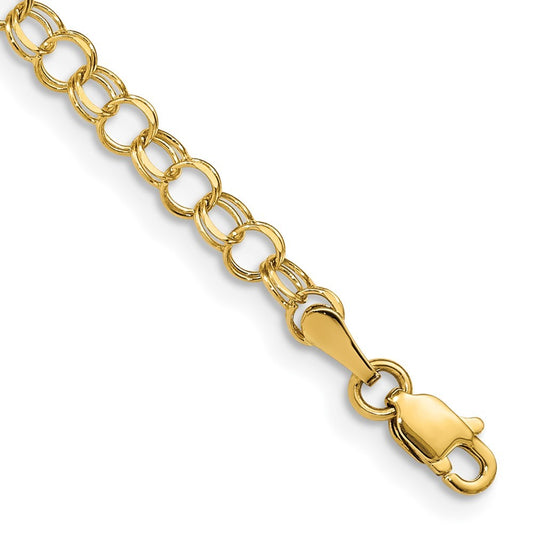 14k Yellow Gold 4mm Solid Double Link 8 inch Charm Bracelet