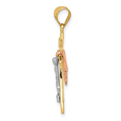 14k Tri-Color Gold Tri-color Diamond-cut Small Draped INRI Crucifix Pendant