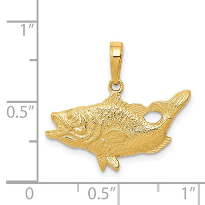 14k Yellow Gold Open Mouthed Bass Fish Pendant for Women