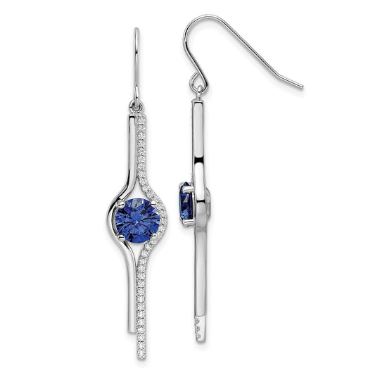 Sterling Silver Rhodium-plated Blue and Clear Cubic Zirconia Dangle Earrings