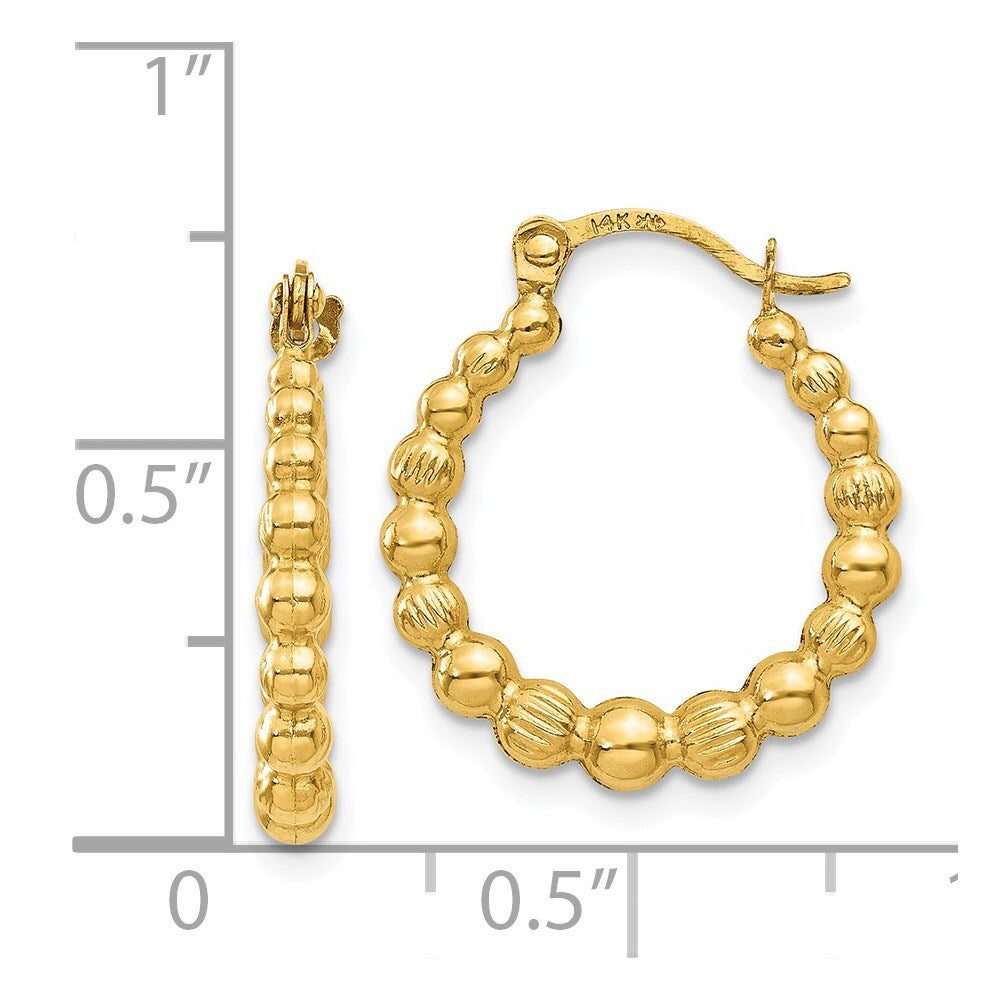 14k Yellow Gold Beaded Hoop Earrings Gift for Women