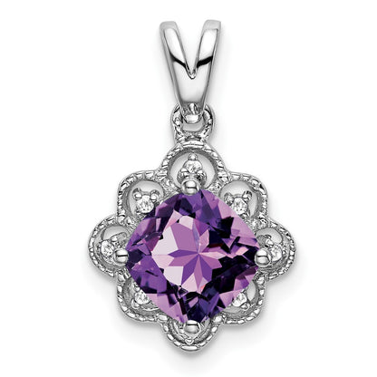 14k White Gold Amethyst and Diamond Scalloped Pendant for Women
