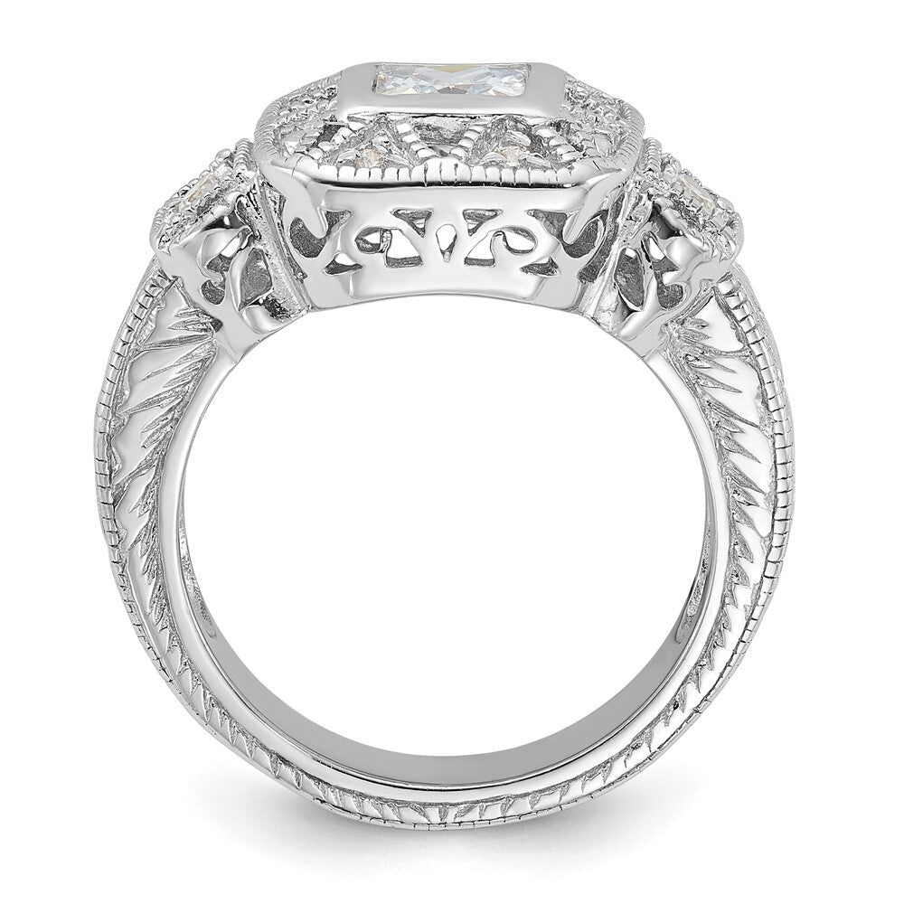 Sterling Silver Rhodium-plated Cubic Zirconia Antique Style Ring Size 7