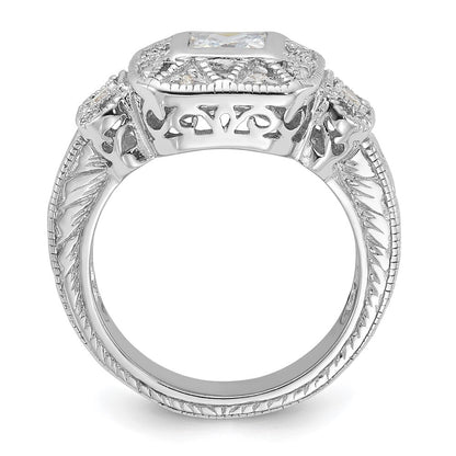 Sterling Silver Rhodium-plated Cubic Zirconia Antique Style Ring Size 7