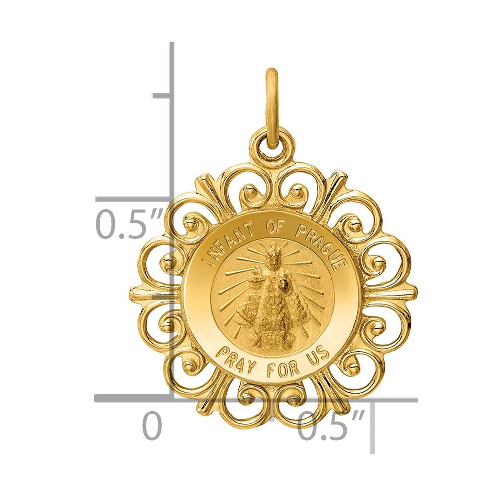14k Yellow Gold Infant of Prague Medal Charm Pendant for Women