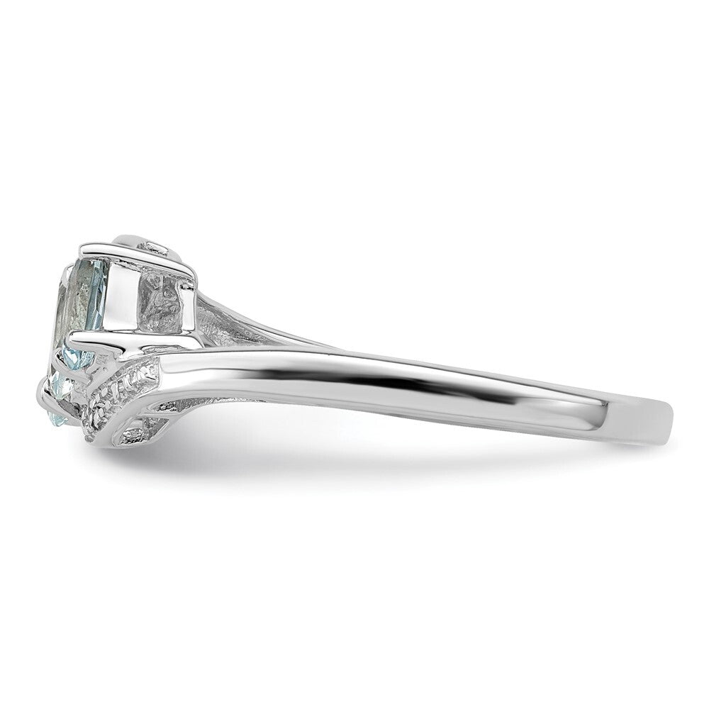 Sterling Silver Rhodium Aquamarine & Diamond Ring Size 6