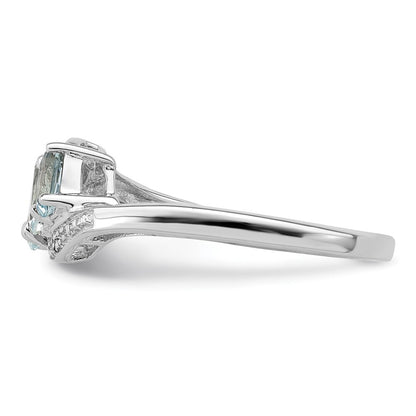 Sterling Silver Rhodium Aquamarine & Diamond Ring Size 6