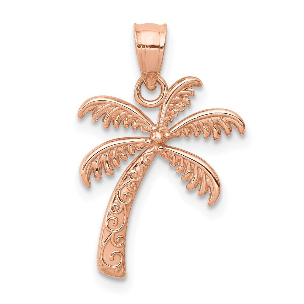 14k Rose Gold Rose Polished Palm Tree Pendant for Women