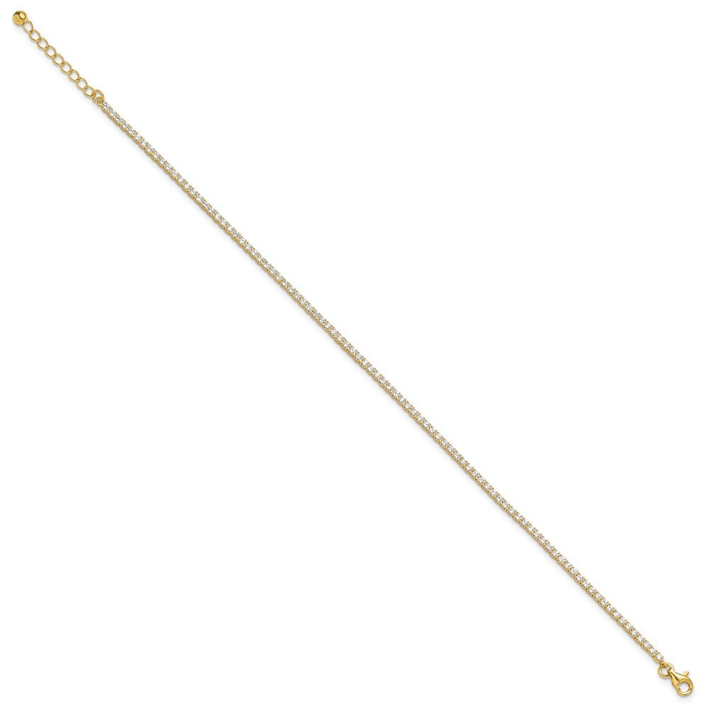 Sterling Silver Gold-tone 2mm CZ 10" Anklet