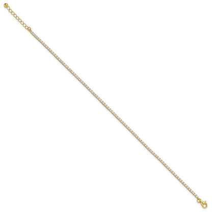 Sterling Silver Gold-tone 2mm CZ 10" Anklet