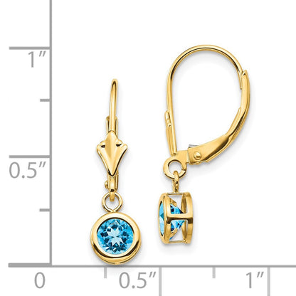 14k Yellow Gold 5mm Blue Topaz Leverback Earring