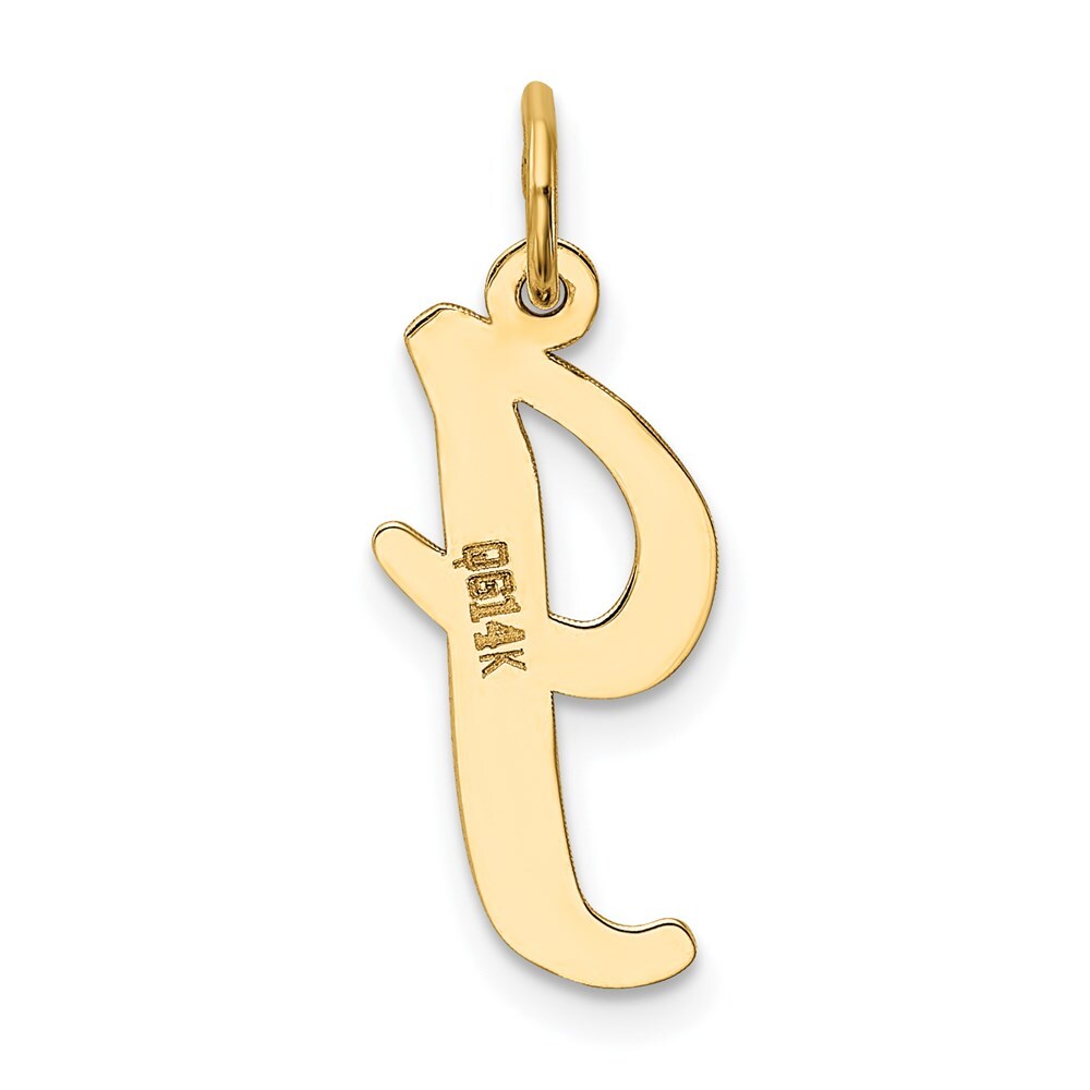 14k Yellow Gold Large Script Letter I Initial Charm Pendant for Women