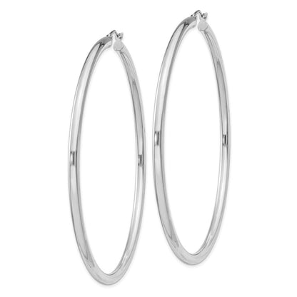 Sterling Silver Rhodium-plated 3mm Round Hoop Earrings