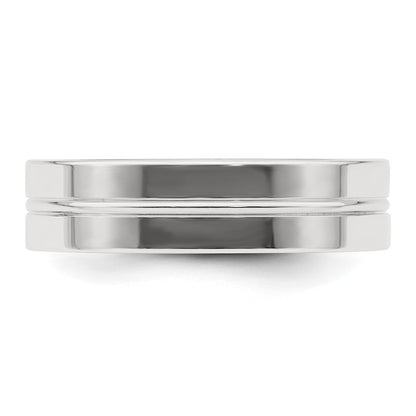 Sterling Silver 6mm Polished Flat Grooved Center Fancy Band Size 10