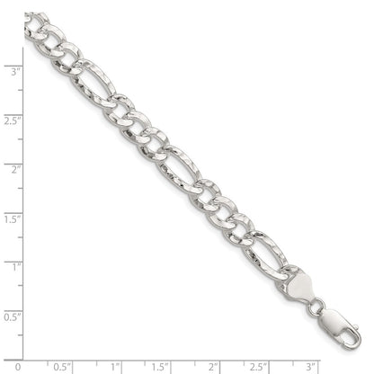 Sterling Silver 7.6mm Hammered Figaro Chain Bracelet