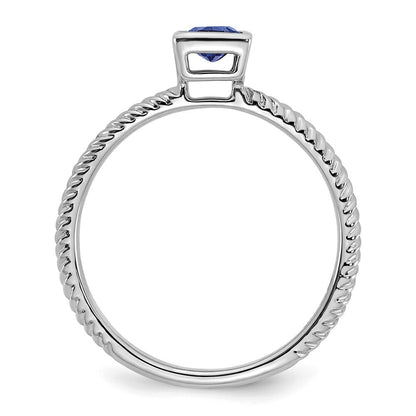 14k White Gold Square Bezel Sapphire Ring Size 7