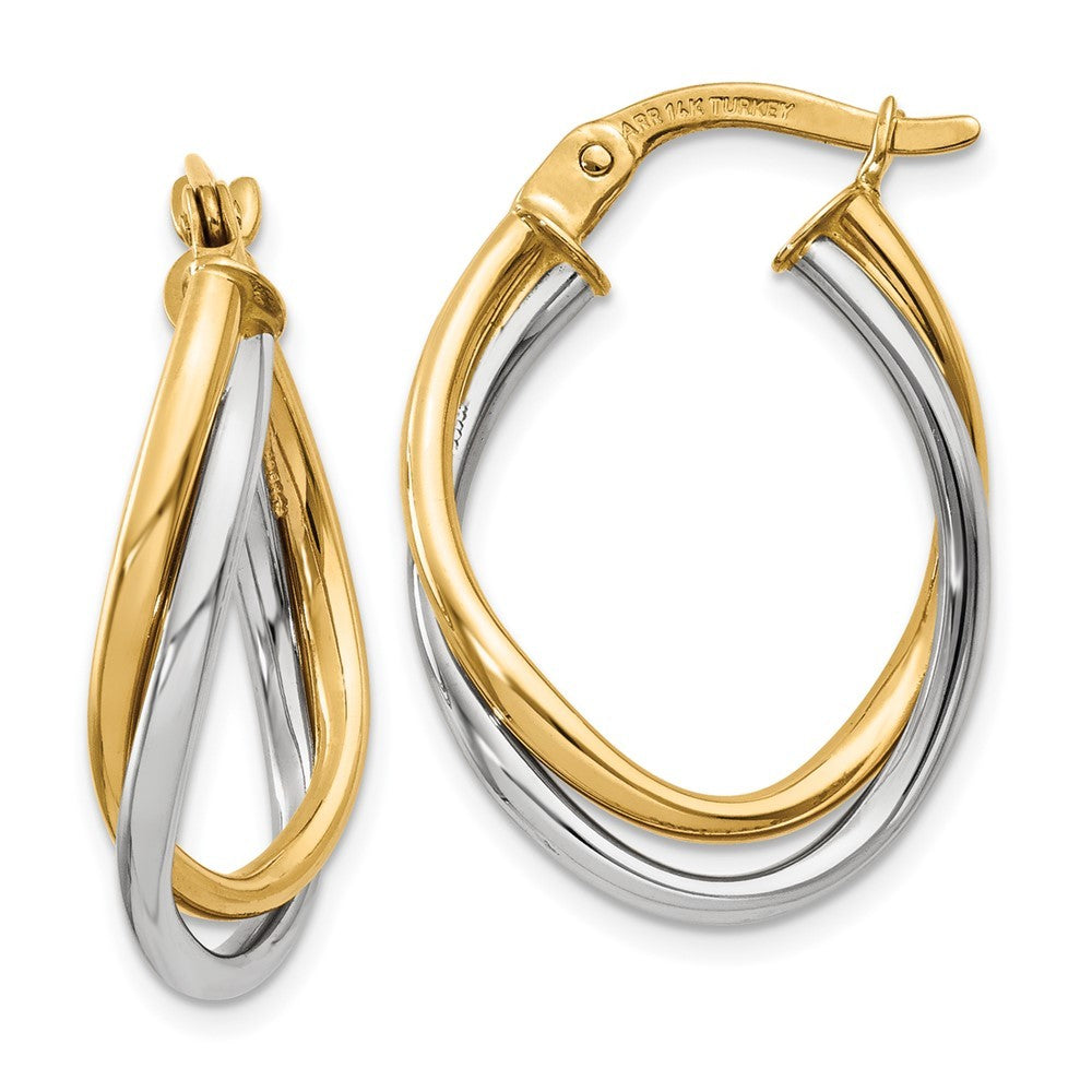 14K Two-tone Gold Polished Oval Hoop Earrings