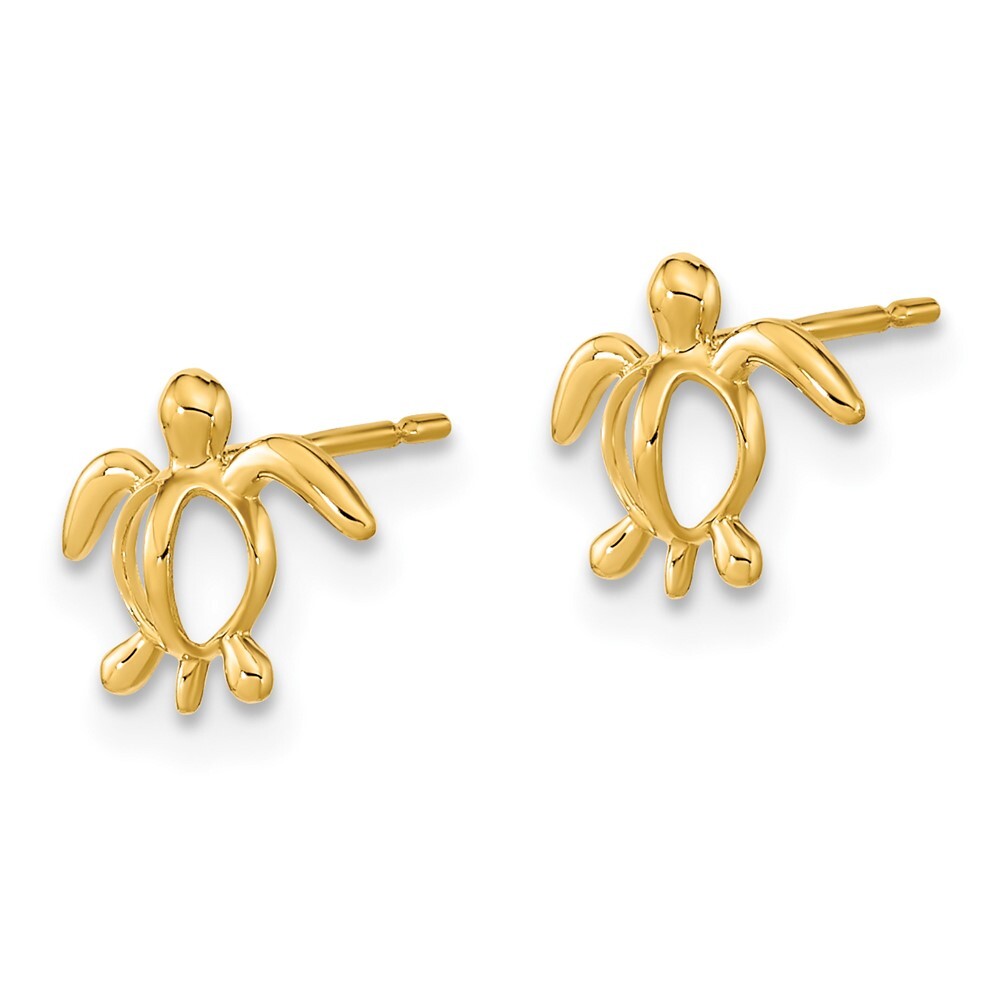 14k Yellow Gold Childrens Sea Turtle Stud Earrings Gift for Women