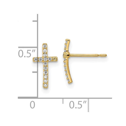 14k Yellow Gold Cubic Zirconia Cross Stud Earrings Gift for Women