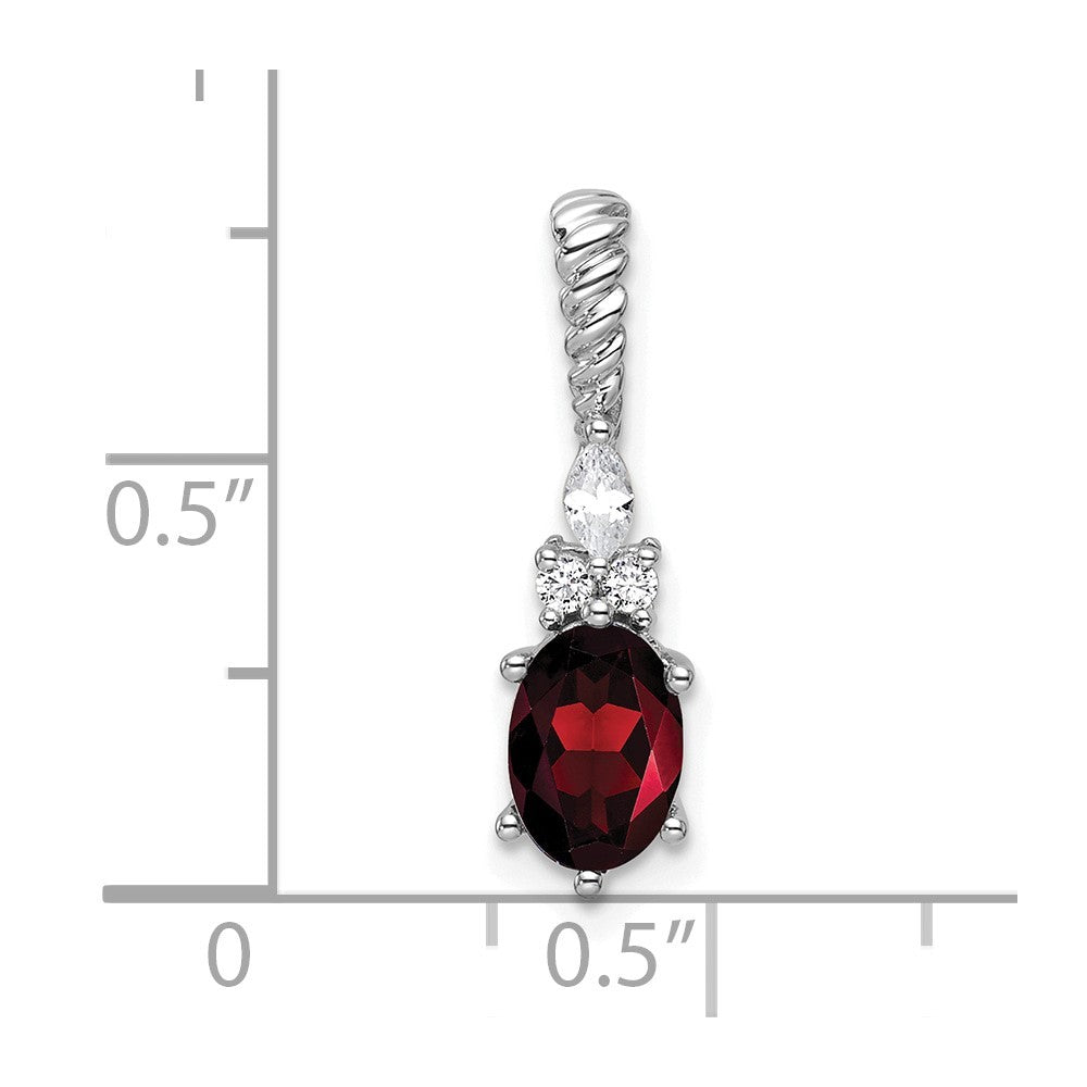 14K White Gold Polished Diamond and Garnet Twisted Chain Slide