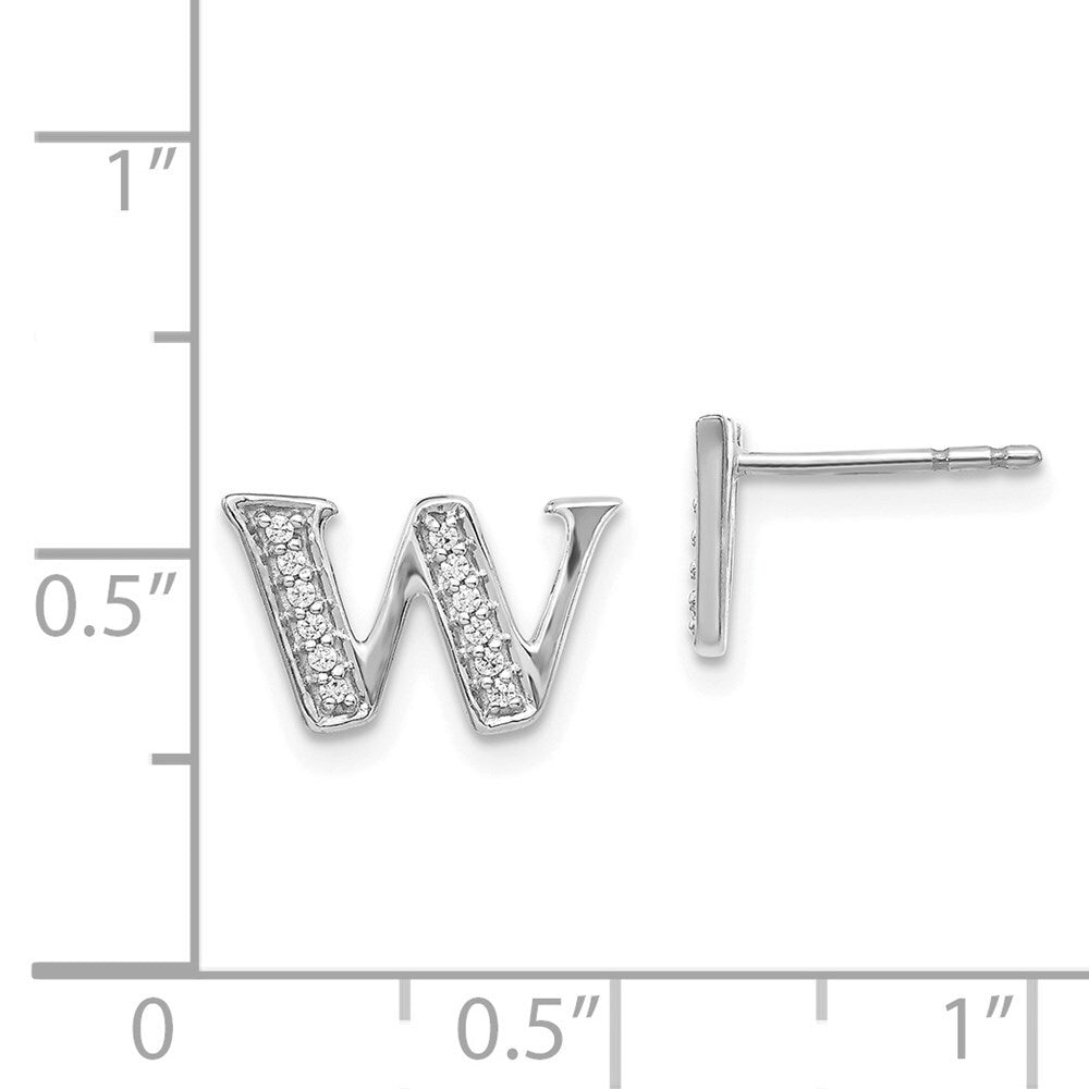 14k White Gold Diamond Initial W Stud Earrings