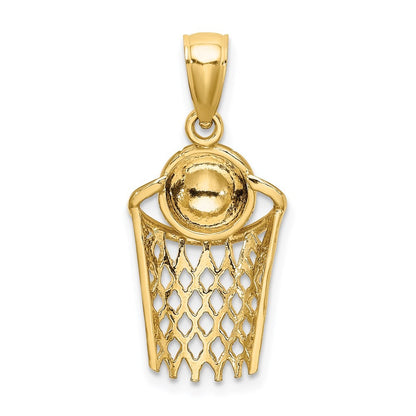 14k Yellow Gold Polished Basketball and Net Charm Pendant