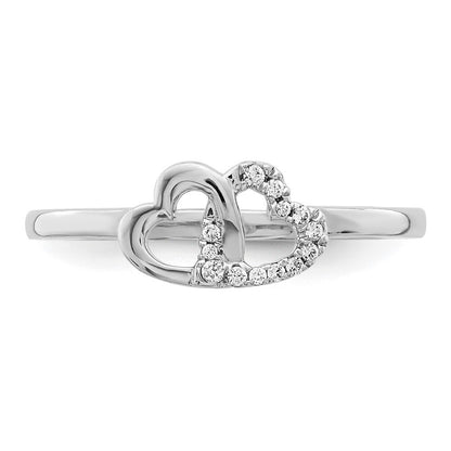 14k White Gold Diamond Double Heart Ring Size 7