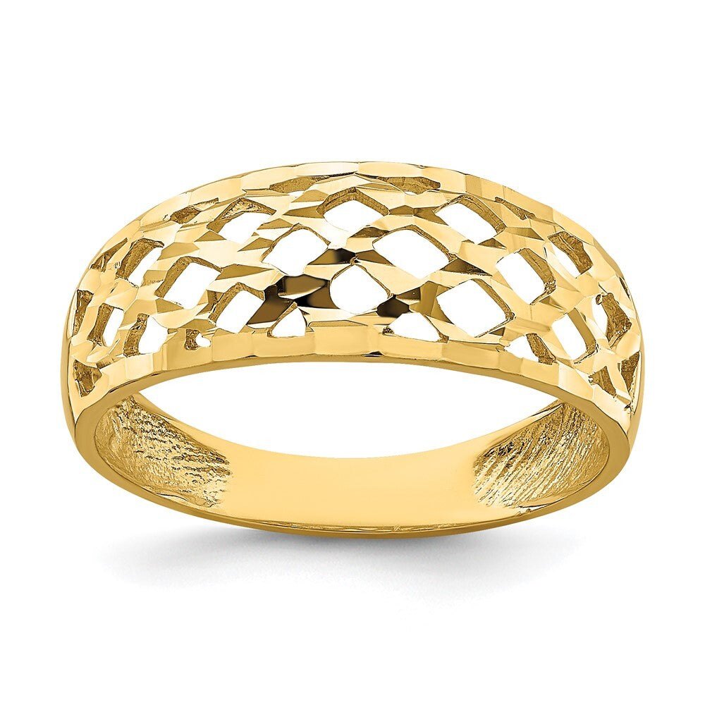 14K Yellow Gold Solid Diamond-Cut Woven Pattern Dome Ring Size 7