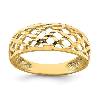 14K Yellow Gold Solid Diamond-Cut Woven Pattern Dome Ring Size 7