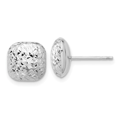 14K White Gold Polished Diamond-cut 10mm Puffed Square Stud Earrings