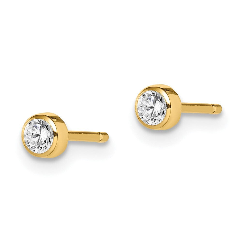 14k Yellow Gold 3mm Cubic Zirconia Bezel Stud Earrings Gift for Women