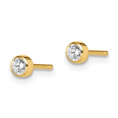 14k Yellow Gold 3mm Cubic Zirconia Bezel Stud Earrings Gift for Women