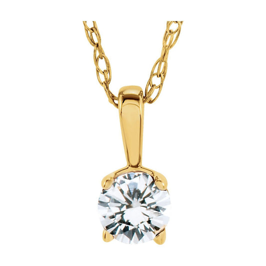 14k Yellow Gold 3 mm Diamond Solitaire Pendant Necklace 14"