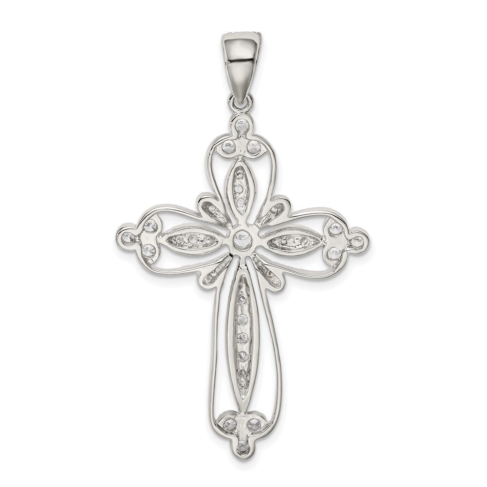 Sterling Silver Rhodium-plated Cubic Zirconia Filigree Cross Pendant