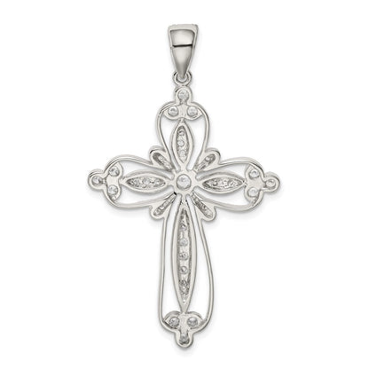 Sterling Silver Rhodium-plated Cubic Zirconia Filigree Cross Pendant