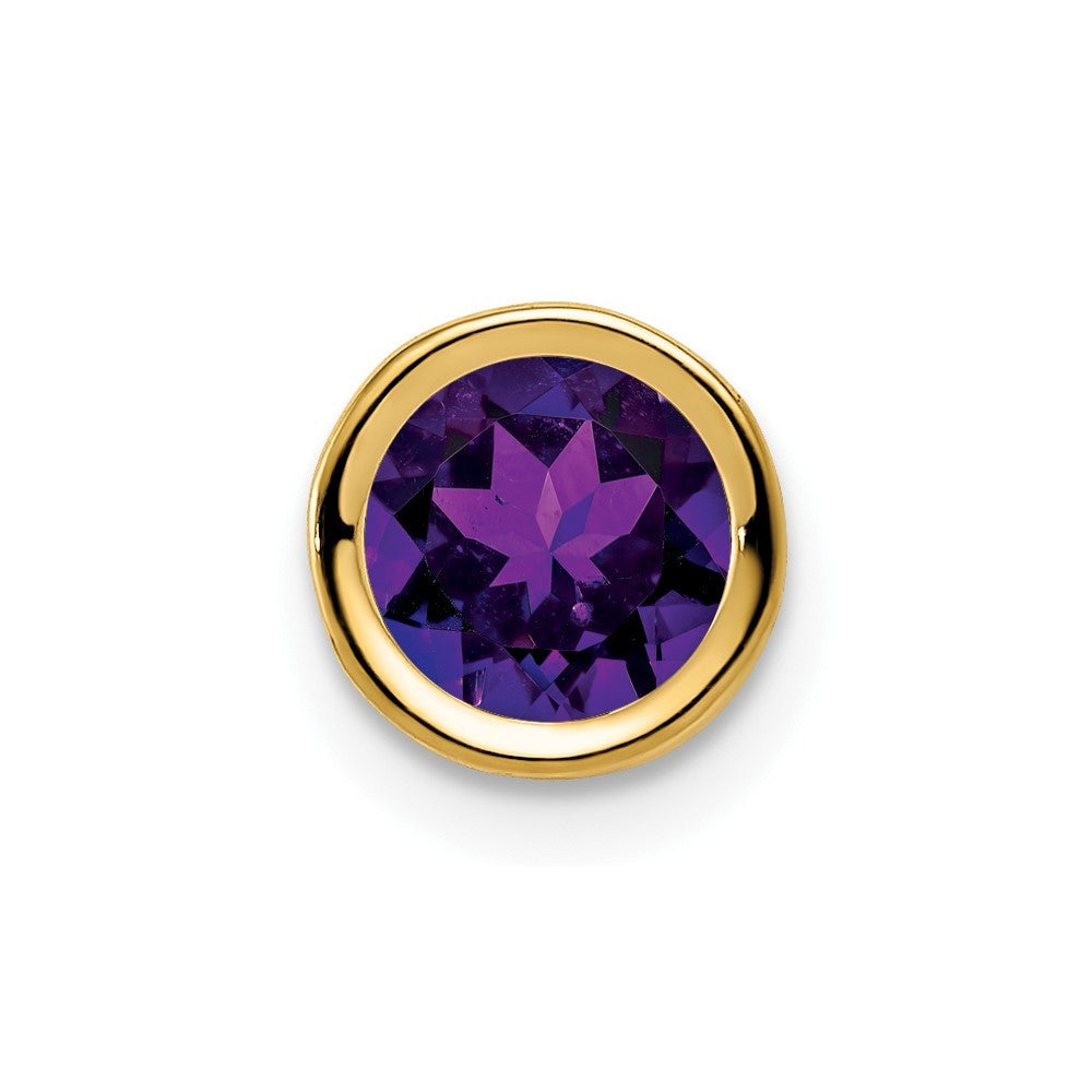 14k Yellow Gold 6mm Round Amethyst Bezel Chain Slide