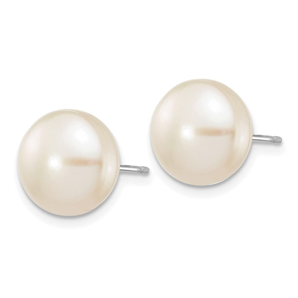 14k White Gold 10-11mm White Button Freshwater Cultured Pearl Stud Earrings