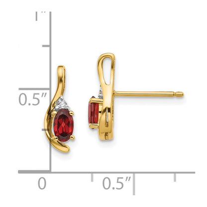 14k Yellow Gold Garnet and Diamond Stud Earrings Gift for Women
