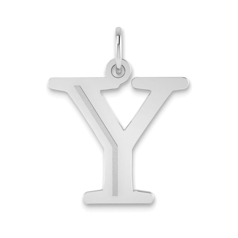 14k White Gold Polished Etched Letter Y Initial Pendant for Women