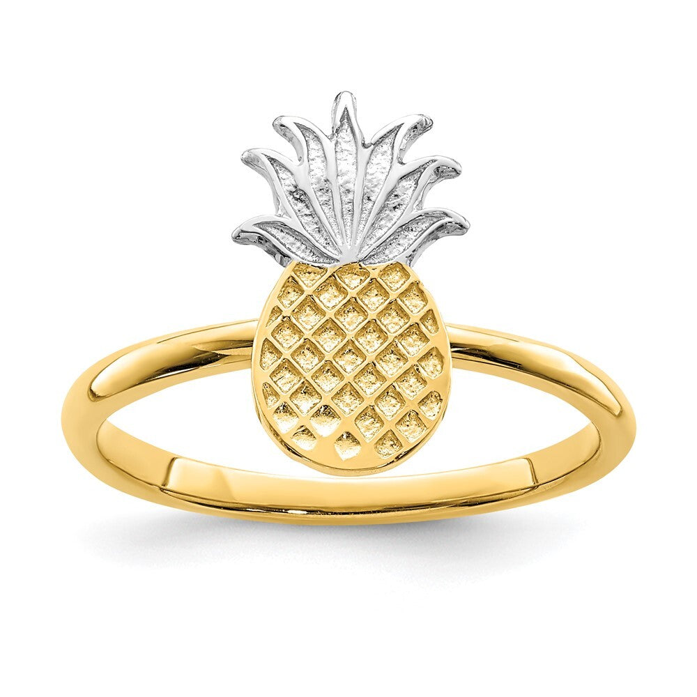 14K Yellow Gold and White Rhodium Polished Pineapple Ring