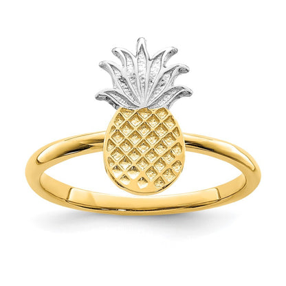 14K Yellow Gold and White Rhodium Polished Pineapple Ring
