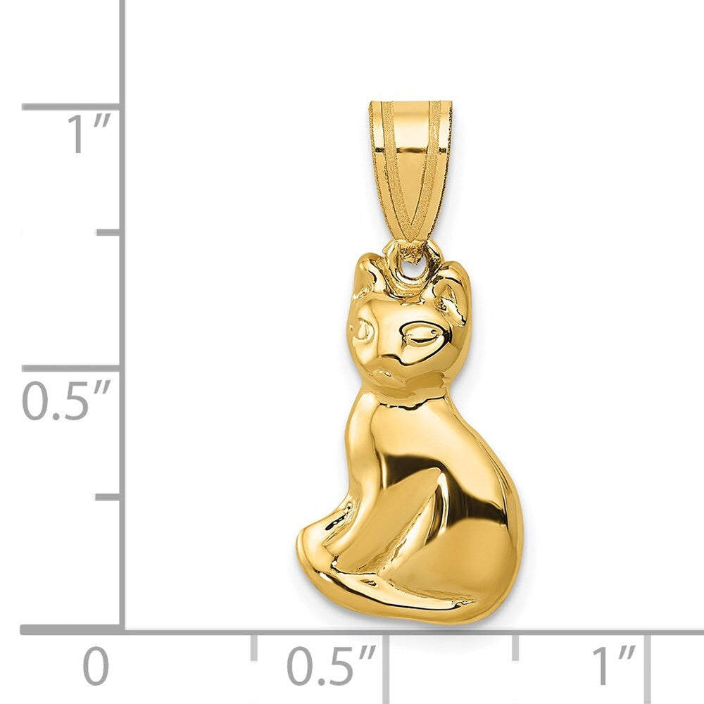 14k Yellow Gold Cat Charm Pendant for Women